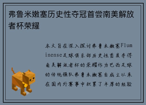 弗鲁米嫩塞历史性夺冠首尝南美解放者杯荣耀